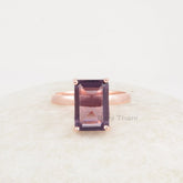 Amethyst Quartz Ring, Amethyst Quartz 8x12mm Rectangle Shape Gemstone, Rose Gold Plated Prong Set Ring, 925 Sterling Silver Ring For Gift